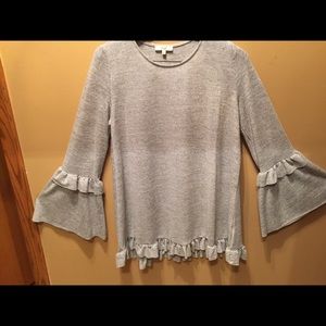 NEW Boutique Soft Grey Ruffled Top Bell Sleeves